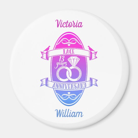 13 Jahre traditioneller Spitzenplatz 13. Hochzeits Magnet (Vorne)