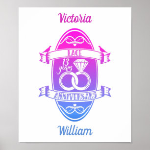 13 Jahre traditioneller Spitzenplatz 13. Hochzeits Poster