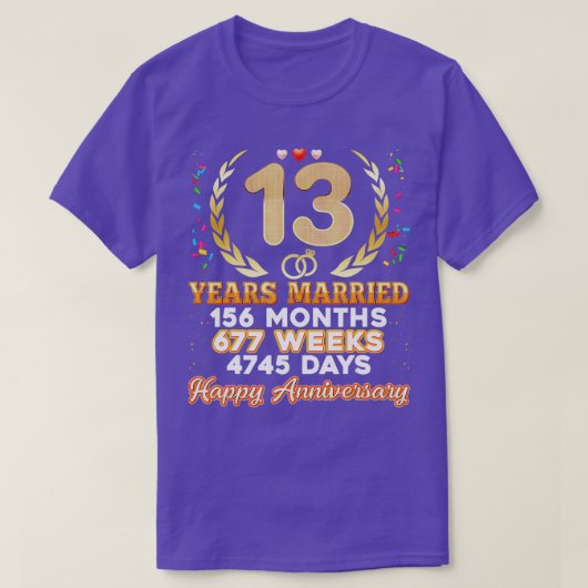 13 Jahre Verheiratet Happy 13. Wedding Anniversary T-Shirt (Design vorne)