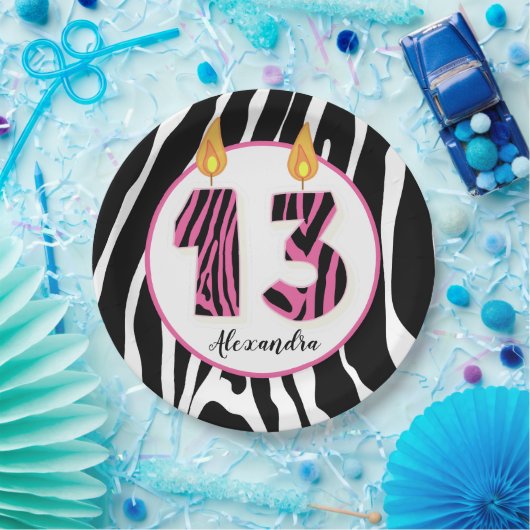 13-jähriges Mädchen Zebra Streifen Pink Trendy Geb Pappteller (Party)