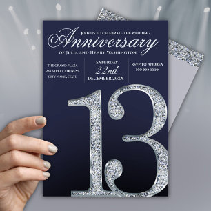 13. Jubiläum Diamant Silber Dunkelblau Jahre Einladung