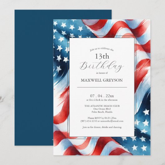 13. Juli Geburtstagsparty Einladung (Vorne/Hinten)