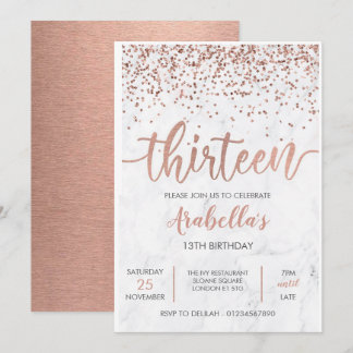 13., Marmor Rose Gold Rosa Einladung