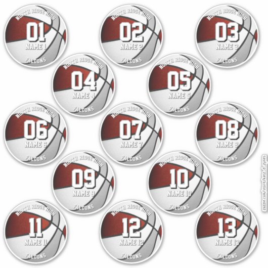 13 maroon gray team colors basketball stickers aufkleber (Vorderseite)