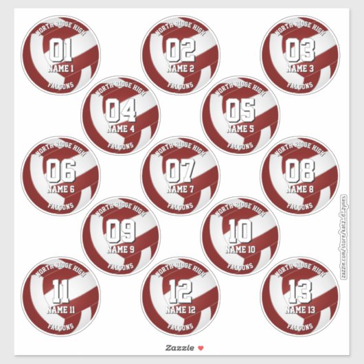 13 maroon volleyball stickers one for each athlete aufkleber (Blatt)