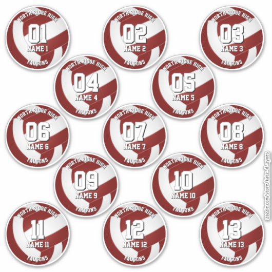 13 maroon volleyball stickers one for each athlete aufkleber (Vorderseite)