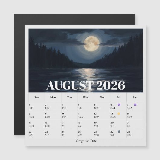 13-Monatiger Mondphasen-Tierkreis August-Kalender Magnetkarte (Vorne/Hinten)