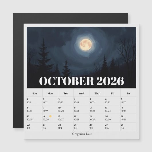 13-Monats-Mondphasen-Tierkreis Oktober-Kalender Magnetkarte (Vorne/Hinten)