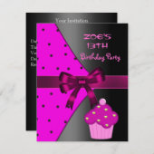 13. Pink Cupcake Spot Geburtstagsparty Einladung (Vorne/Hinten)