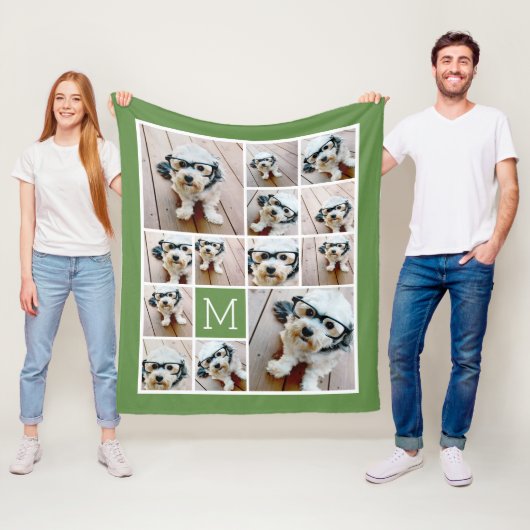 13 Quadratische Fotocollage Monogramm Grün - grün Fleecedecke (Beispiel)