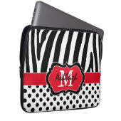 13" Red Black Zebra Stripes Polka Dots Laptop Case (Vorne Rechts)