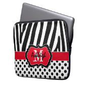 13" Red Black Zebra Stripes Polka Dots Laptop Case (Vorderseite Links)