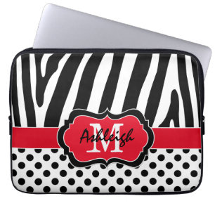 13" Red Black Zebra Stripes Polka Dots Laptop Case
