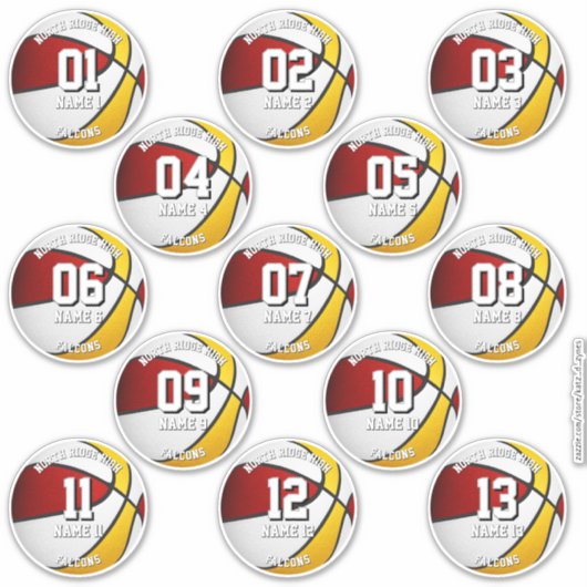 13 red gold basketball player water bottle labels (Vorderseite)