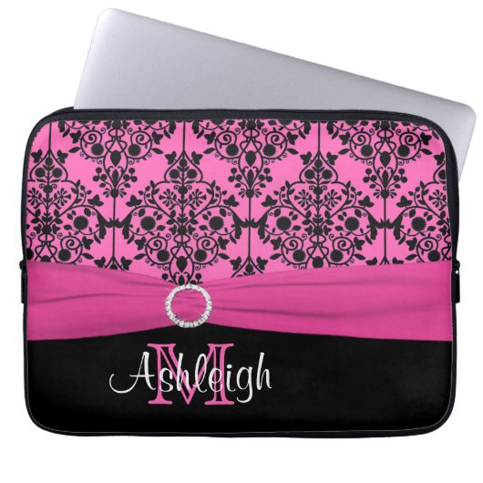 13" Rosa Schwarz-weiße IMITAT Band-Laptop-Hülse Laptopschutzhülle (Vorderseite)