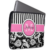 13" Rosa-Schwarz-weißer Damast-gestreifte Laptopschutzhülle (Vorne Rechts)