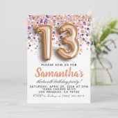 13. Rose Gold Geburtstag Einladung (Stehend Vorderseite)