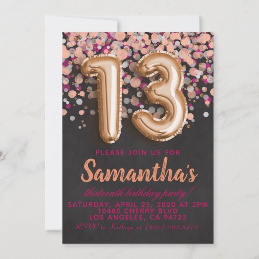 13. Rose Gold Geburtstag Einladung (Vorderseite)