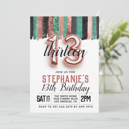 13. Rose Goldener Geburtstag Einladung (Stehend Vorderseite)