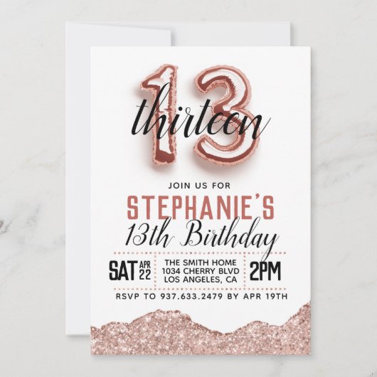 13. Rose Goldener Geburtstag Einladung (Vorderseite)