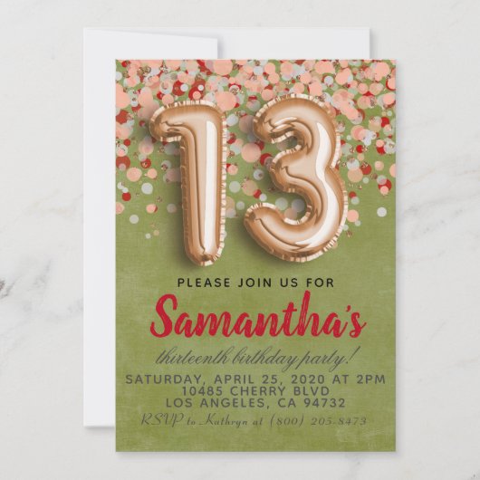 13. Rose Goldener Geburtstag Einladung (Vorderseite)