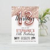 13. Rose Goldener Geburtstag Einladung (Stehend Vorderseite)
