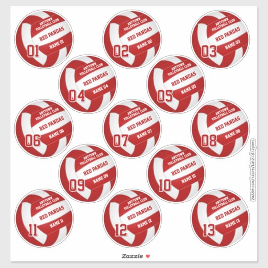 13 rote Volleyballmannschaftsfarben personalisiert Aufkleber (Blatt)