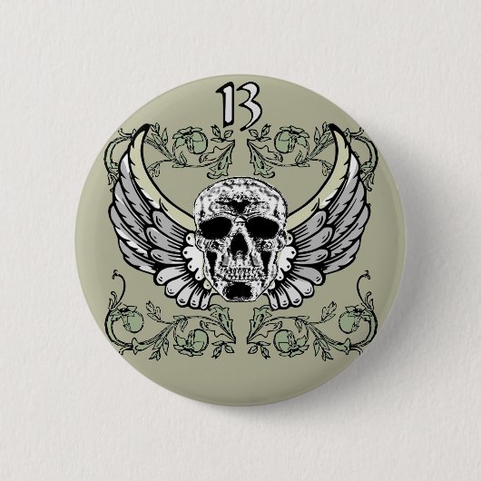 13 Stunden-Schädel-Uhr-Muster Button (Vorderseite)