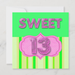 13. süße 13. Geburtstagsfeier Pink Lime Modern Einladung