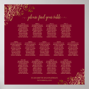 13 Tabelle Burgundy & Gold Elegante Seating Chart Poster