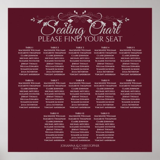 13 Tabelle Elegant Burgundy Hochzeitstabelle Poster (Vorne)