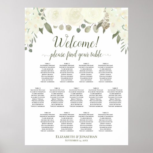 13 Tabelle Elfenbeinweiße Hochzeitskarte Poster (Vorne)