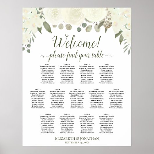 13 Tabelle Elfenbeinweiße Hochzeitskarte Poster (Vorne)