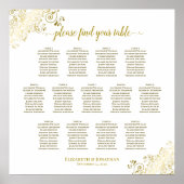 13 Tabelle Gold Frills White Wedding Seating Chart Poster (Vorne)