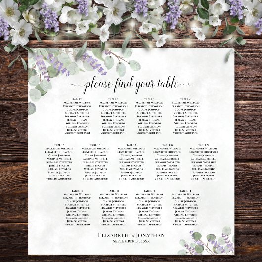 13 Tabelle Hochzeitskarte Eukalyptus Lavendel Poster