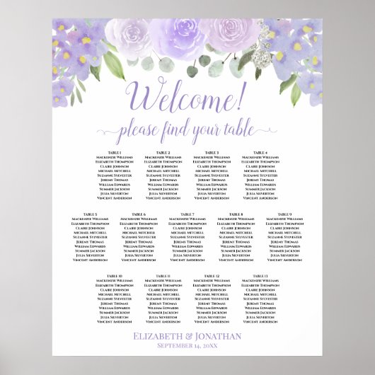 13 Tabelle Lavendel Blumenübersicht Poster (Vorne)