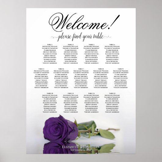 13 Tabelle Royal Lila Rose Hochzeitssitzkarte Poster (Vorne)