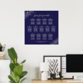 13 Tabelle Silver & Navy Blue Wedding Seating Char Poster (Heimbüro)