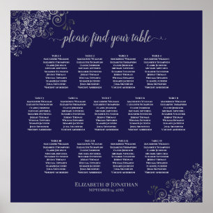13 Tabelle Silver & Navy Blue Wedding Seating Char Poster