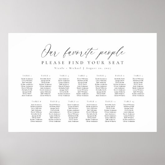 13 Tabellen Unsere Lieblings-Sitzplan Poster (Vorne)