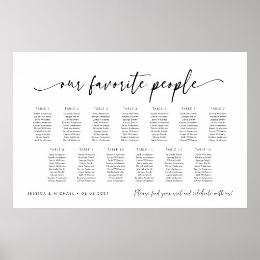 13 Tabellen Unsere Lieblings-Sitzplan Poster (Vorne)