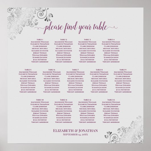 13 TabellenCassis on Gray Wedding Seating Chart Poster (Vorne)