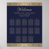 13 Table Navy Blue Wedding Seating Chart Gold Rose Poster (Vorne)