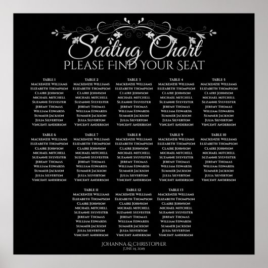 13 Tafelsilber auf der schwarzen Hochzeitstabelle Poster (Vorne)