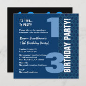 13. Teen Birthday Modern Navy Blue Stars G401 Einladung (Vorne/Hinten)