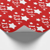 13. Teen Birthday STARS Individuelle Name V02 RED Geschenkpapier (Ecke)