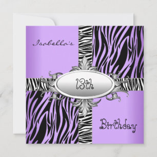 13. Teenager-Geburtstags-Zebra-Wild-Violett-Tier-S Einladung