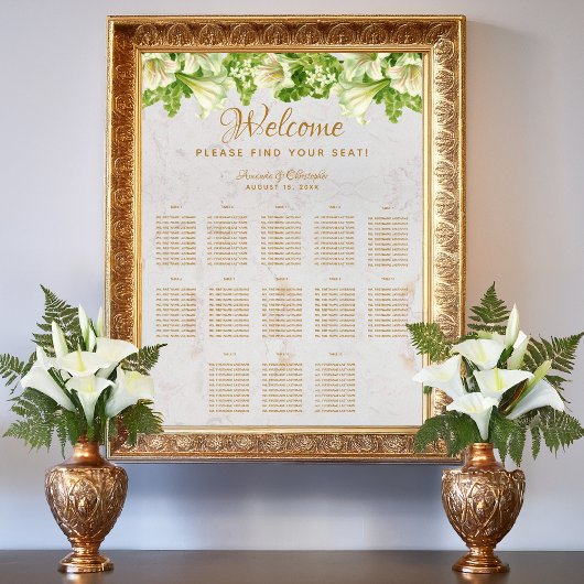 13 Tischmarmor Hochzeitskronen Weiße Lilien Poster