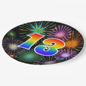 13. Veranstaltung - Spaß, farbenfroh, kühl, Regenb Pappteller (Schrägansicht)