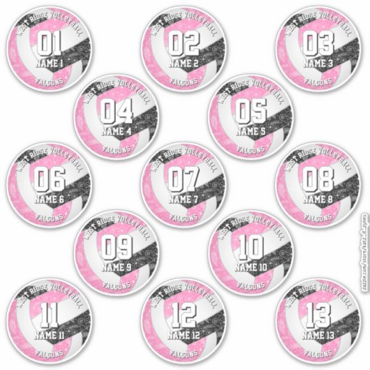 13 Volleyballspieler boho paisleys pink schwarz Aufkleber (Vorderseite)